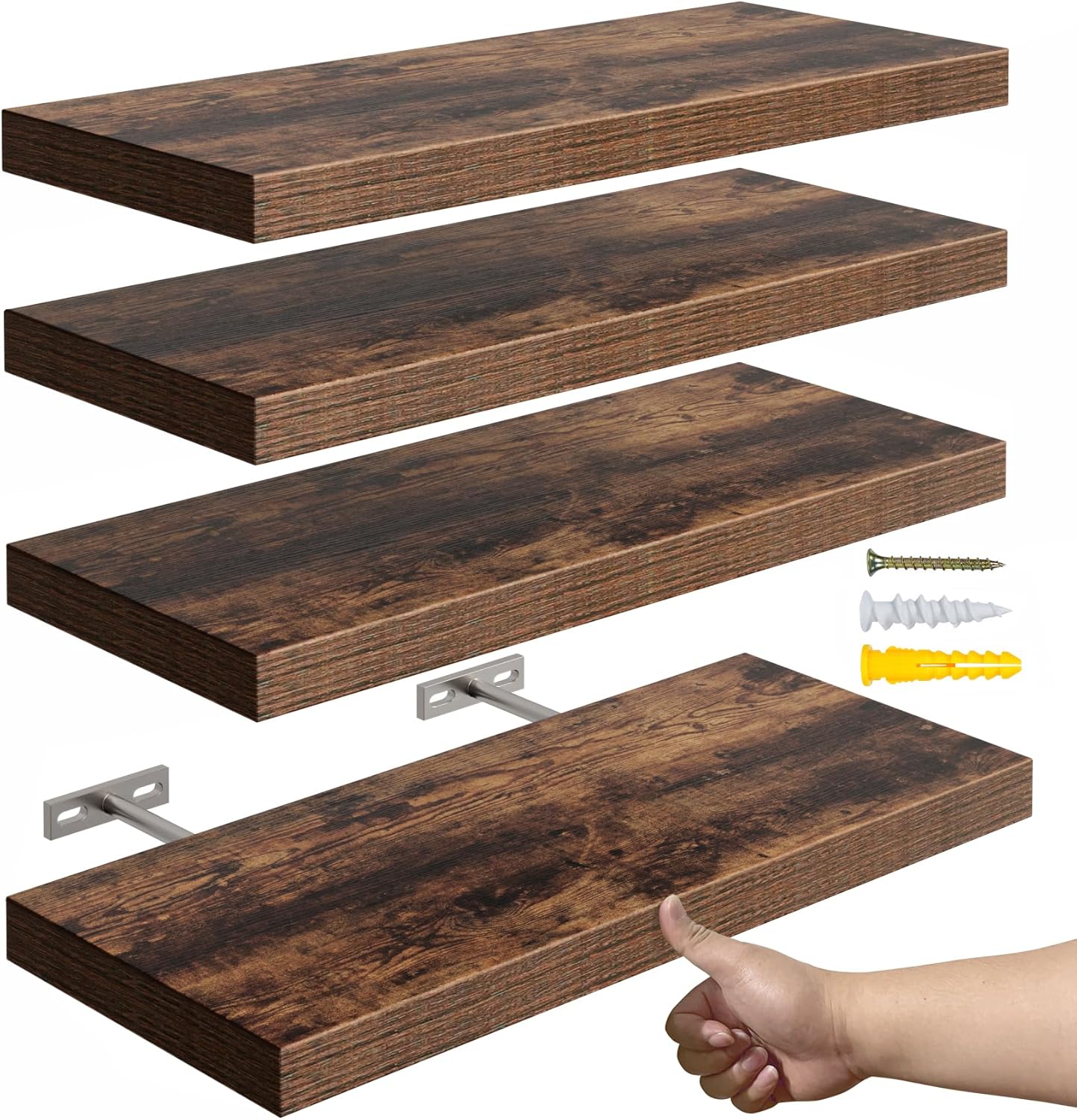 Rustic Brown Floating Shelves for Wall Set of 4 for Home Decor