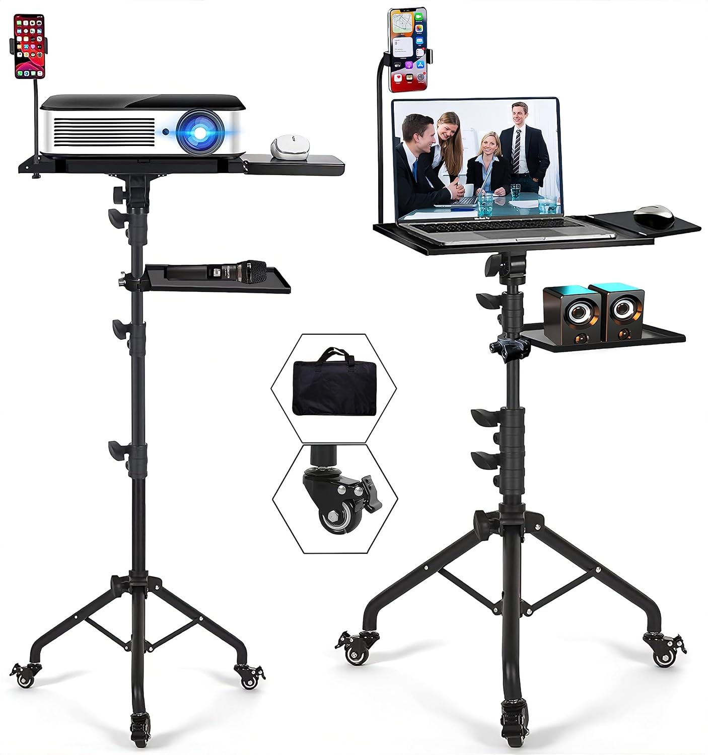 Projector Tripod Stand with Wheels for Adjustable Height Use