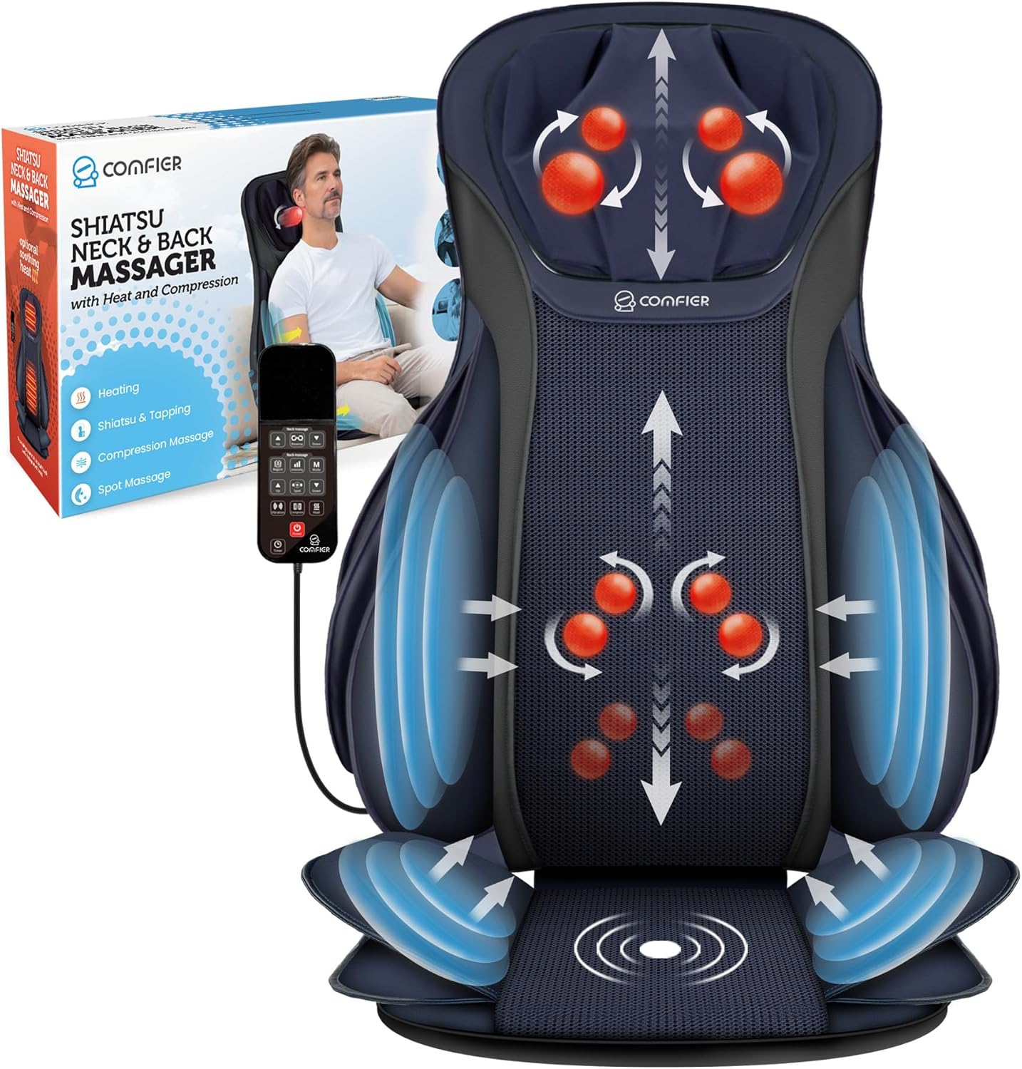 Heated Shiatsu Back Massager for Deep Pain Relief