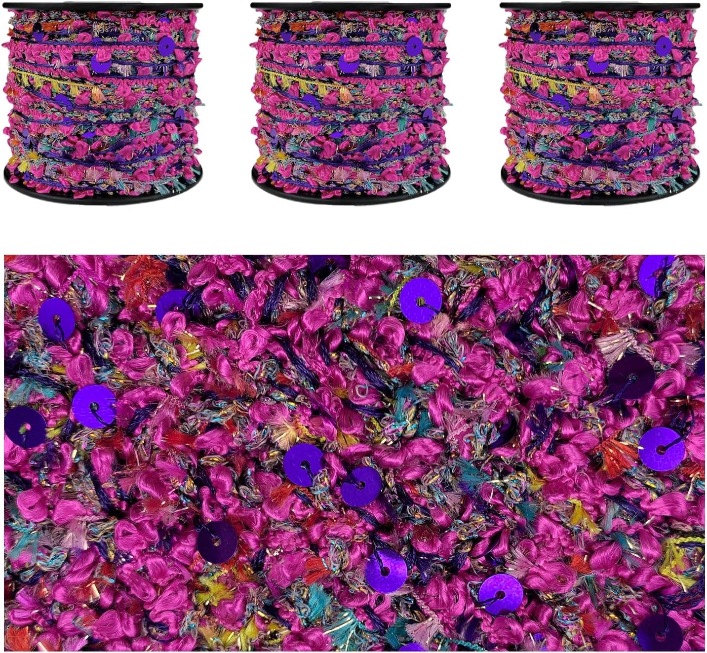 Artisanal Yarn Collection with Purple Sequins for Crafts DIY