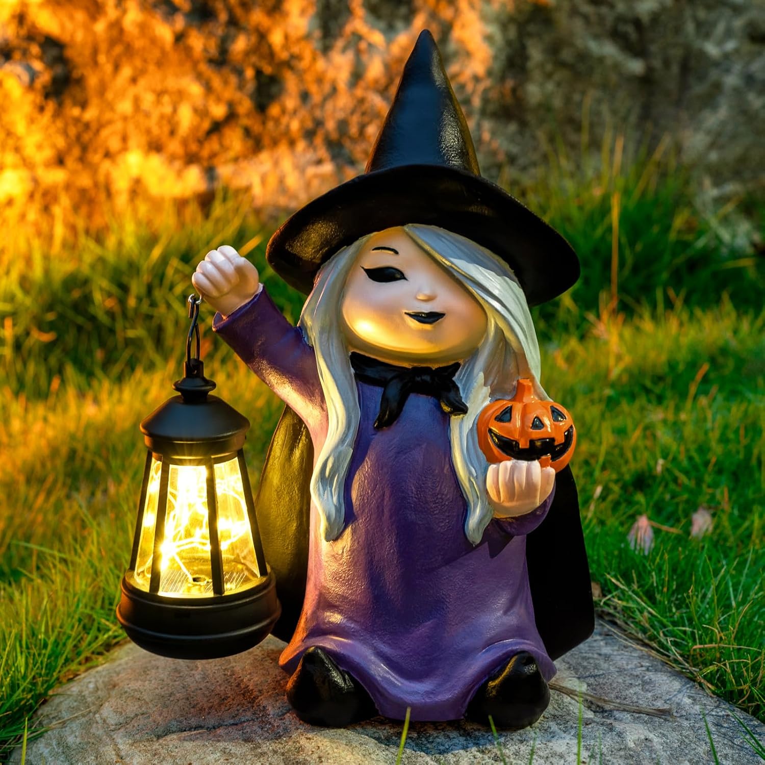 Halloween Witch Gnome Garden Statues for Festive Outdoor Decor