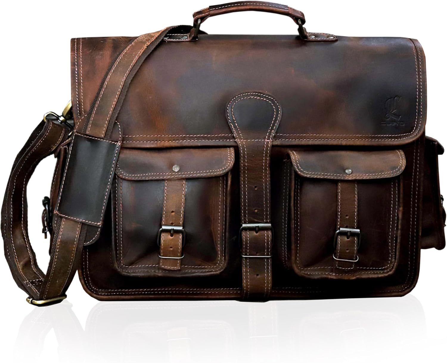 Genuine Leather Briefcase Work Bag for Men and Women 18 Inch