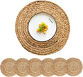 Woven Placemats Set of 6, 13.5 Inch Round Rattan Decor