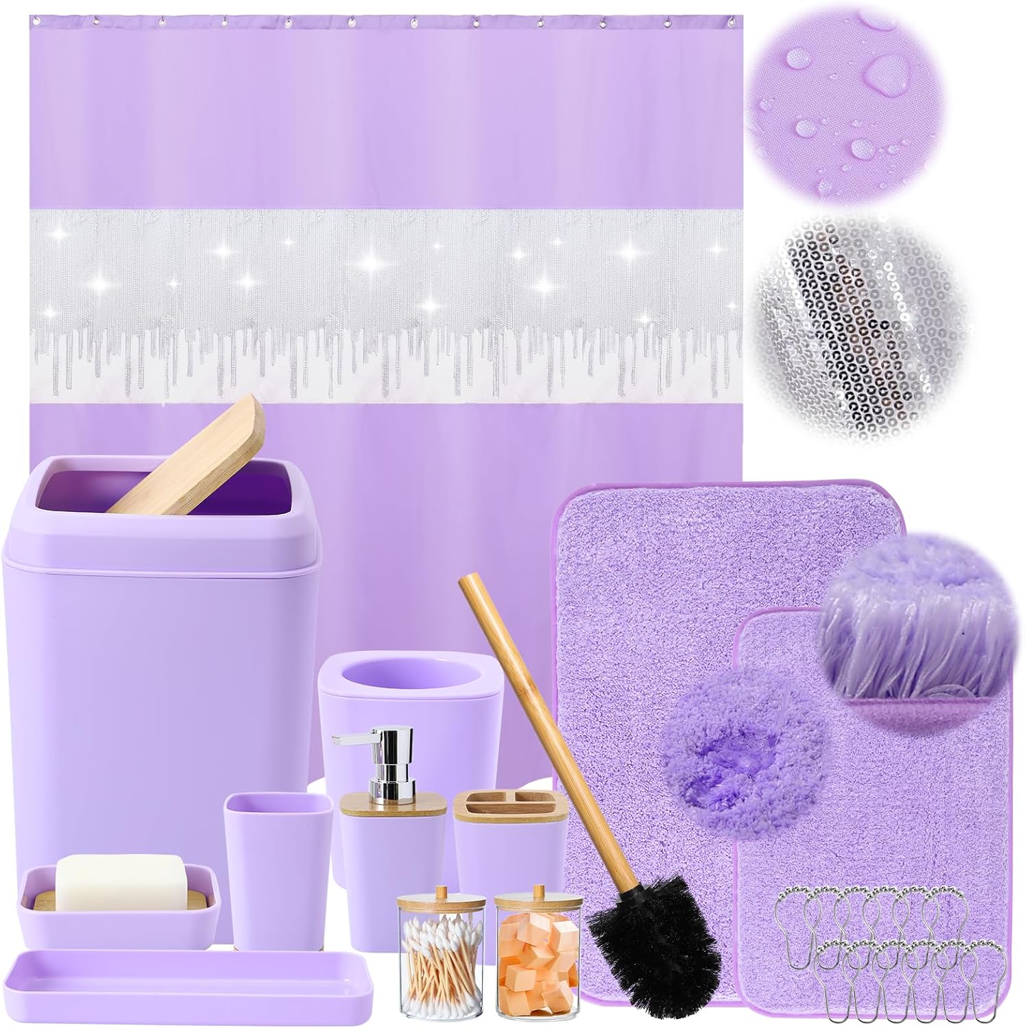 24PCS Bathroom Sets with Shower Curtain and Soft Rugs for Style