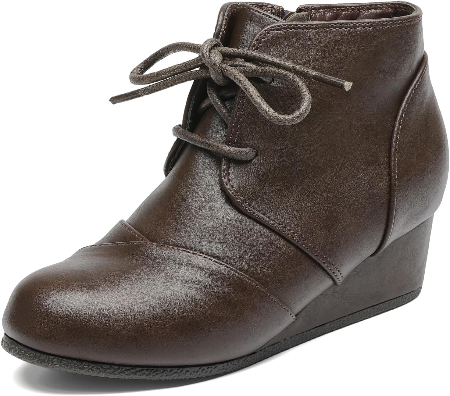 DREAM PAIRS Girls Low Wedge Heel Booties with Side Zipper