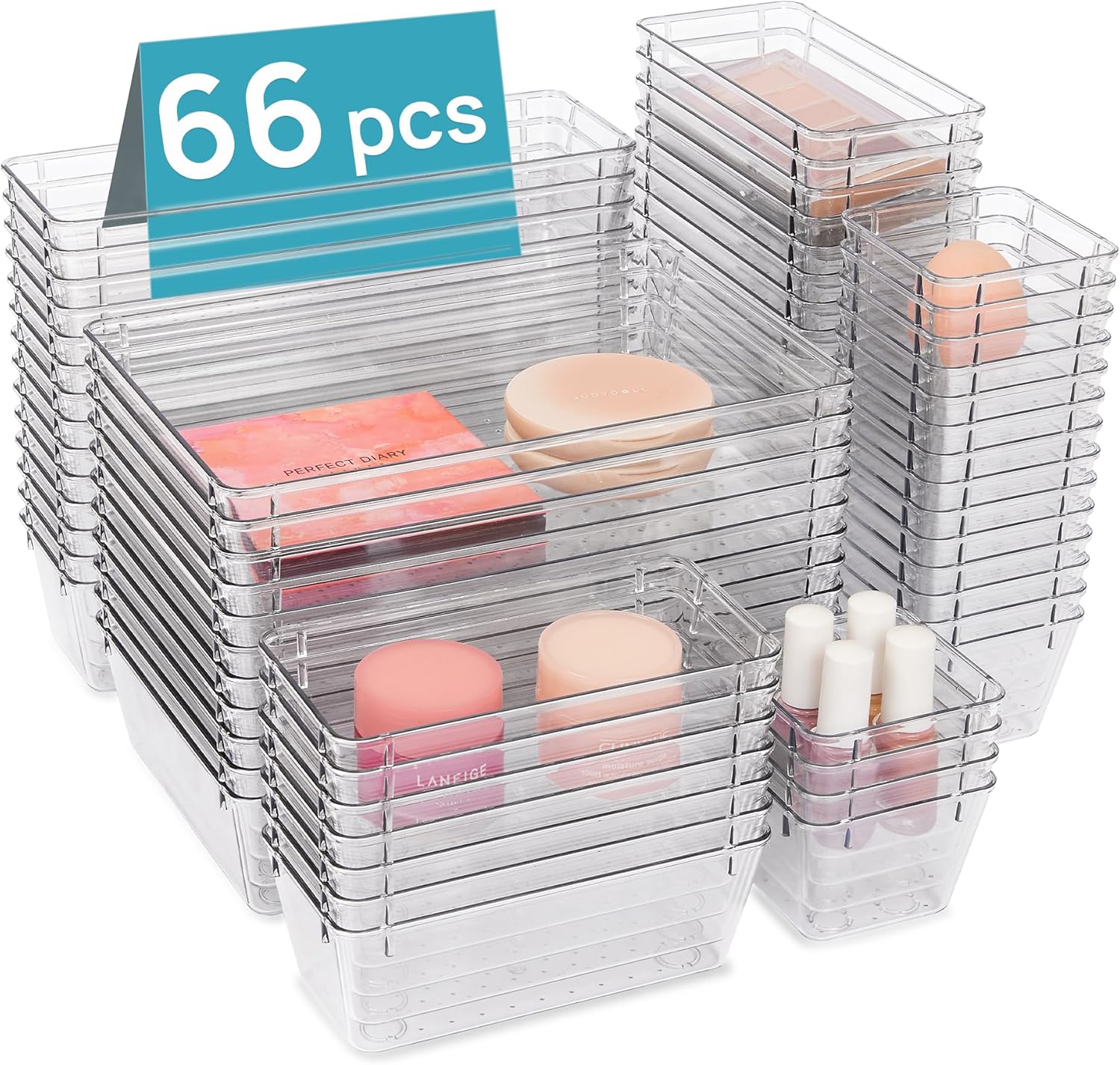 Versatile Clear Drawer Organizer Set - 66 PCS