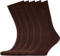 Bamboo Rayon Mens Dress Socks 5-Pack - Dark Brown Ribbed Crew