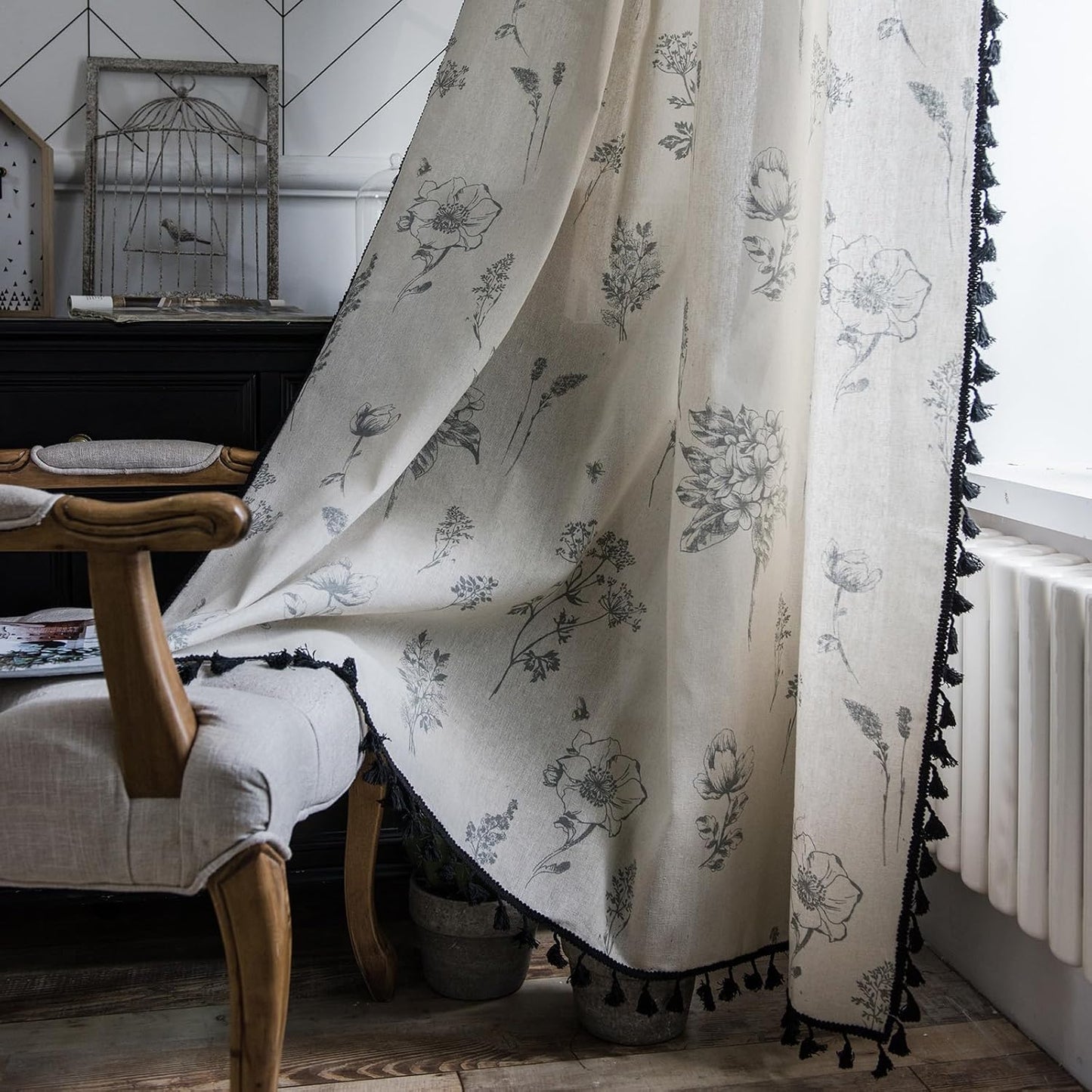 Boho Curtains 84 Inch Length for Vintage Floral Decor