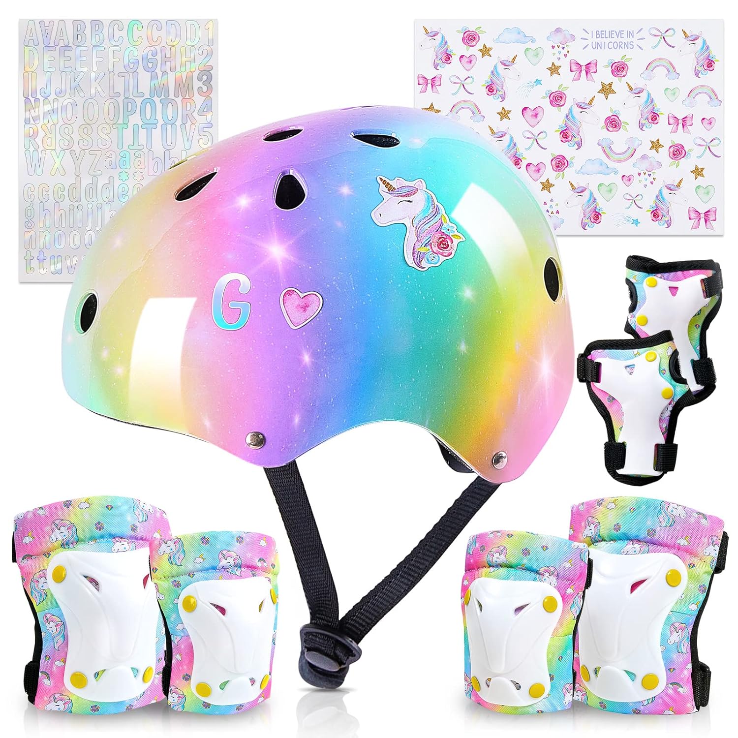 Unicorn Kids Helmet & Pads Set: DIY Stickers, Ages 3-8