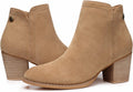 Womens Almond Toe Chunky Low Heel Ankle Booties - Zippered Suede