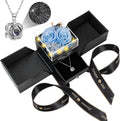 Preserved Sky Blue Double Rose Necklace for Women - I Love You