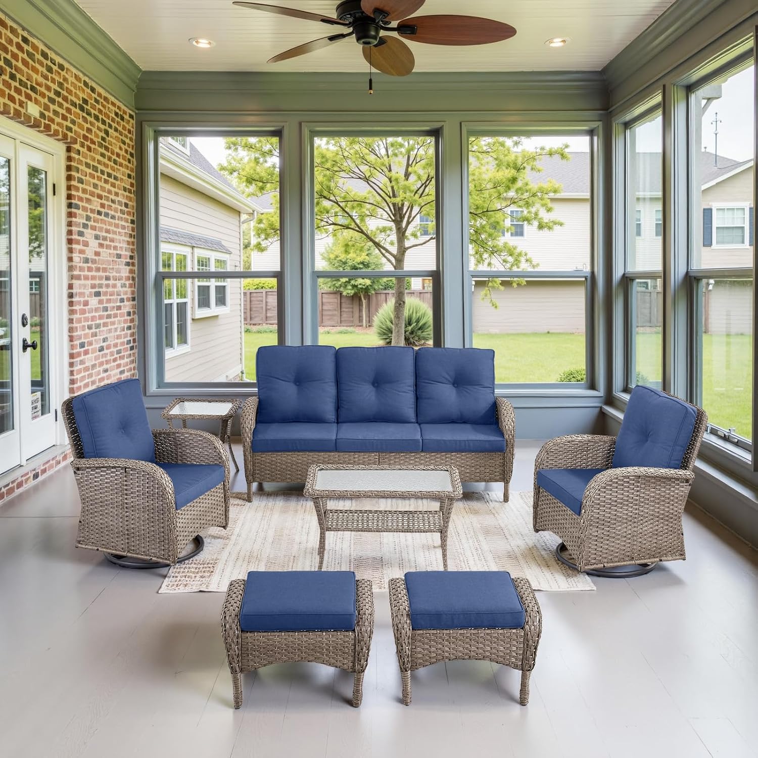 Wicker Outdoor Furniture Set - 7 Piece Patio Conversation Set