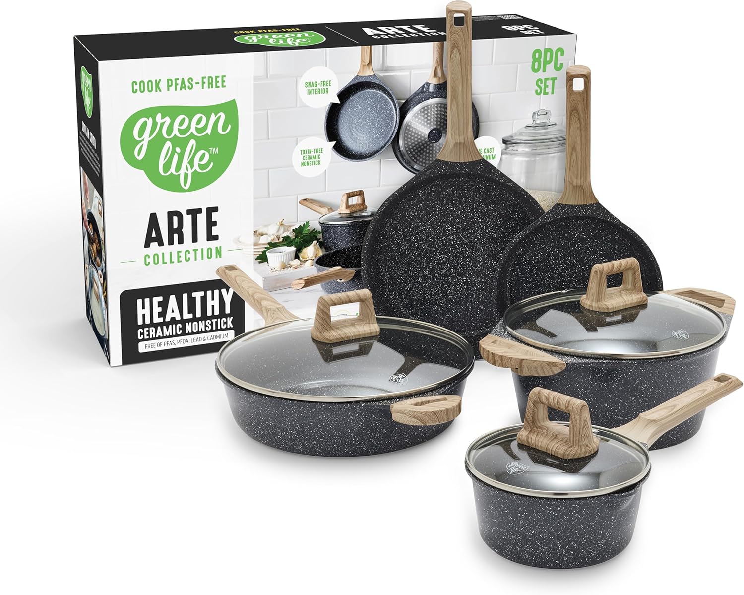 GreenLife 8 Piece Ceramic Nonstick Cookware Set for Healthy Cooking