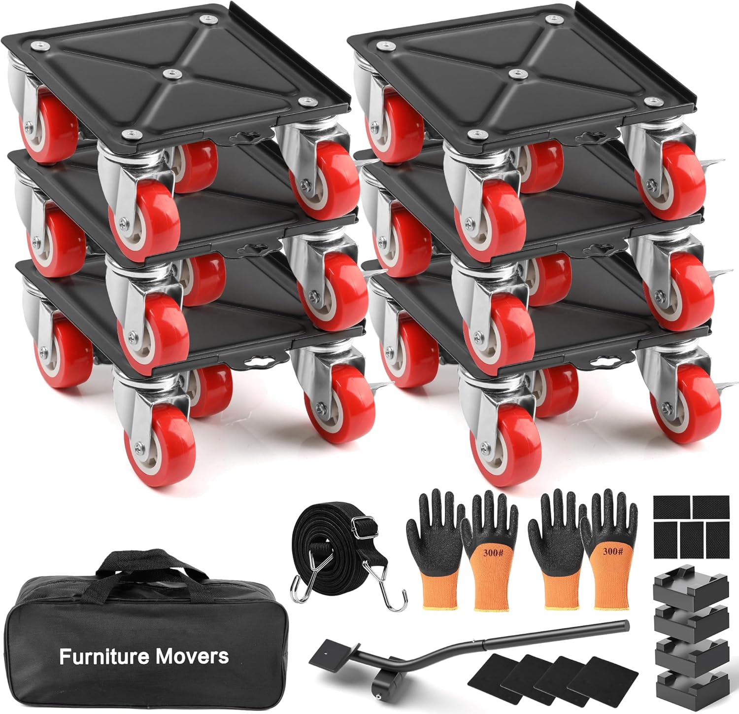 6 Packs Heavy Duty Furniture Dolly with 5 Wheels for Easy Moving
