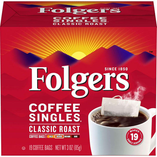 Folgers Coffee Singles Classic Roast - 19 Bags, Rich Flavor