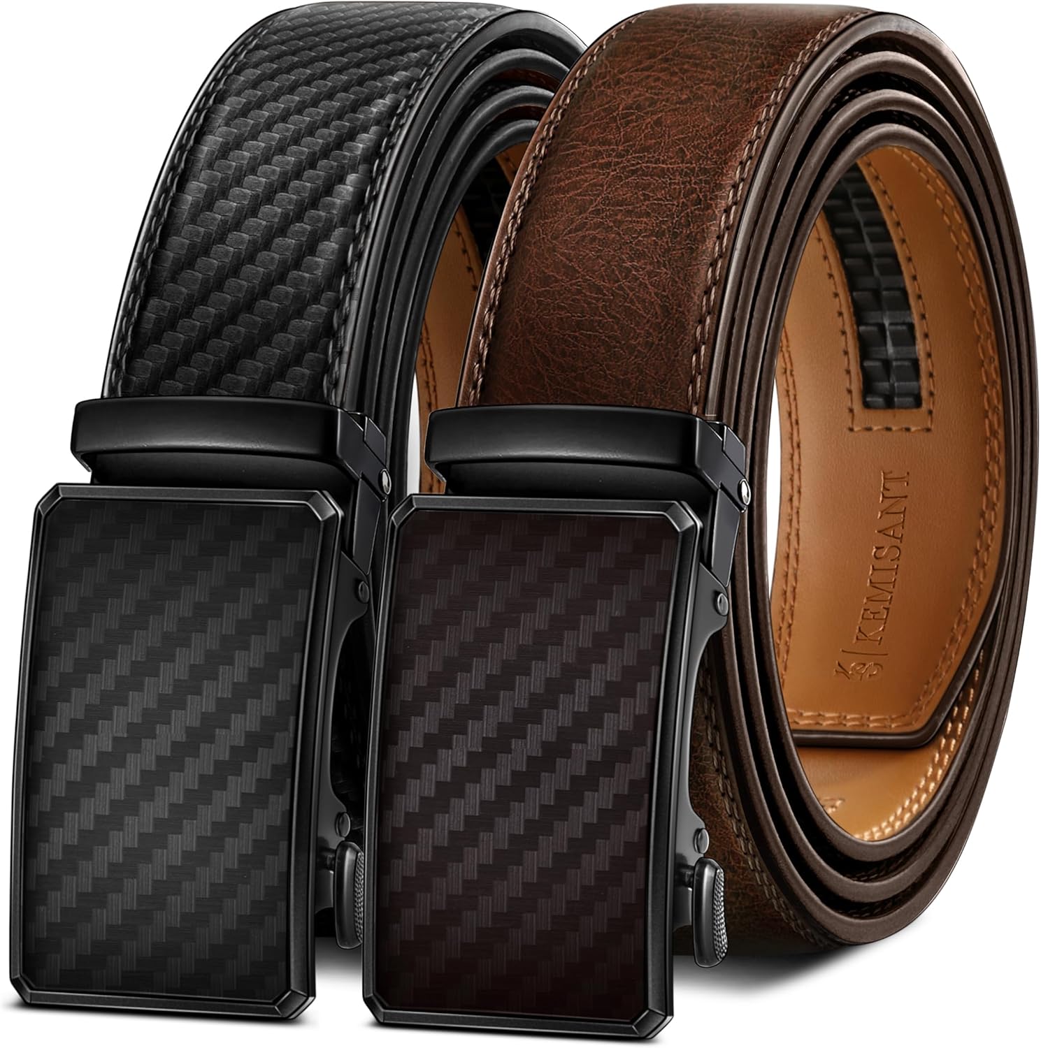 KEMISANT Men Belt 2 Pack - Customizable Leather Ratchet Belts