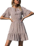 PRETTYGARDEN Boho Floral Mini Dress - Lightweight Summer Ruffle
