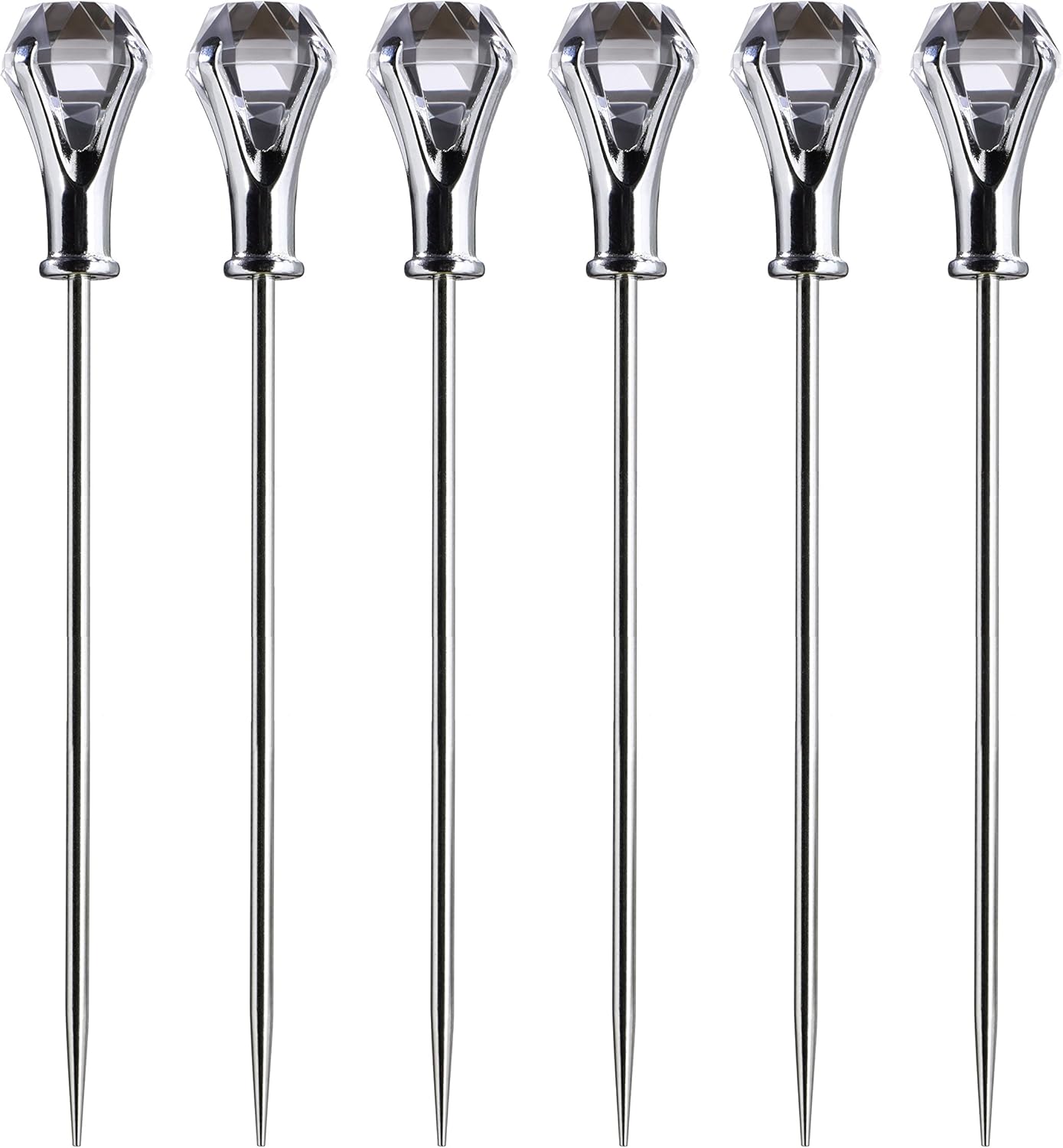Set of 6 Clear Diamond Head Martini Picks