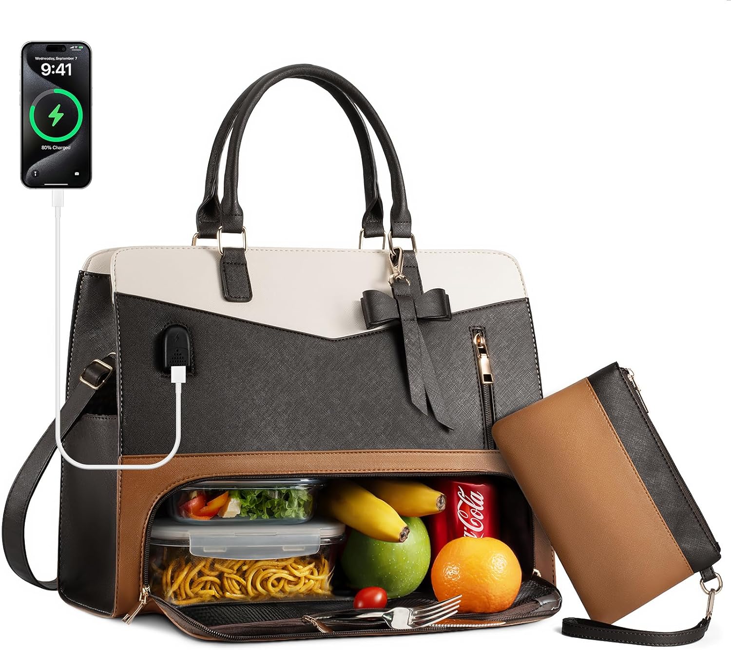 Insulated Lunch Tote Bag for Women with Laptop Compartment