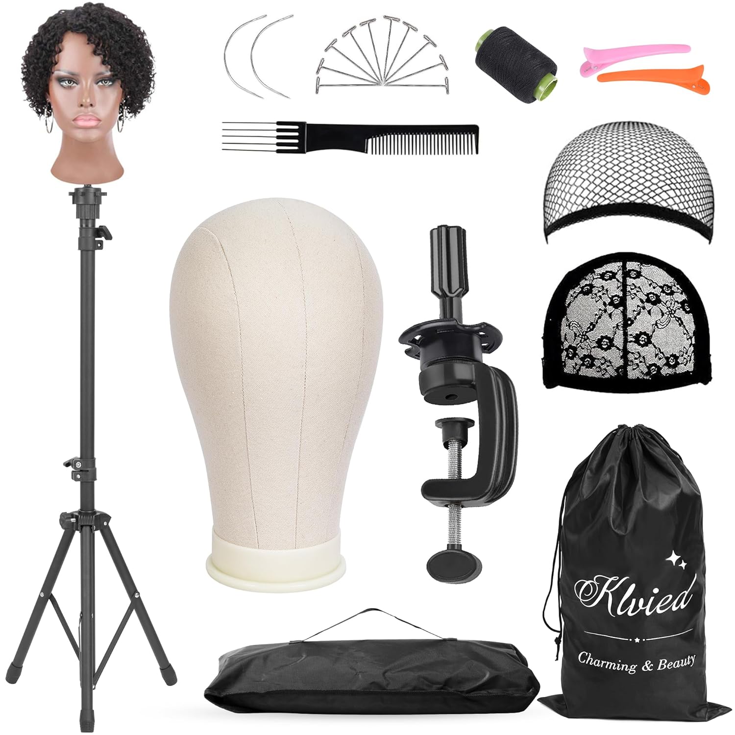 Klvied Reinforced Wig Mannequin Stand for Cosmetology Training