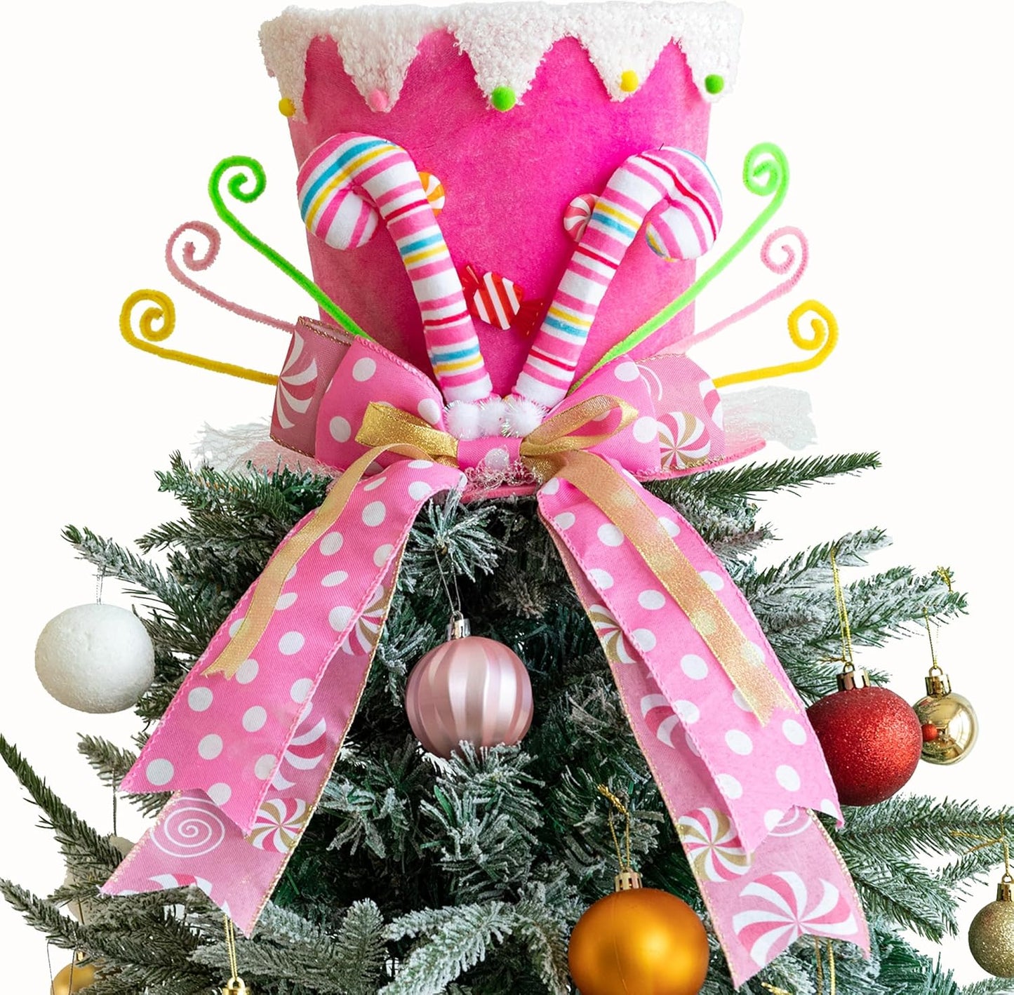 Candy Canes Christmas Tree Topper Hat for Festive Decor