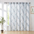 Blue White Sliding Glass Door Curtain 100w x 84l - Semi Sheer Linen