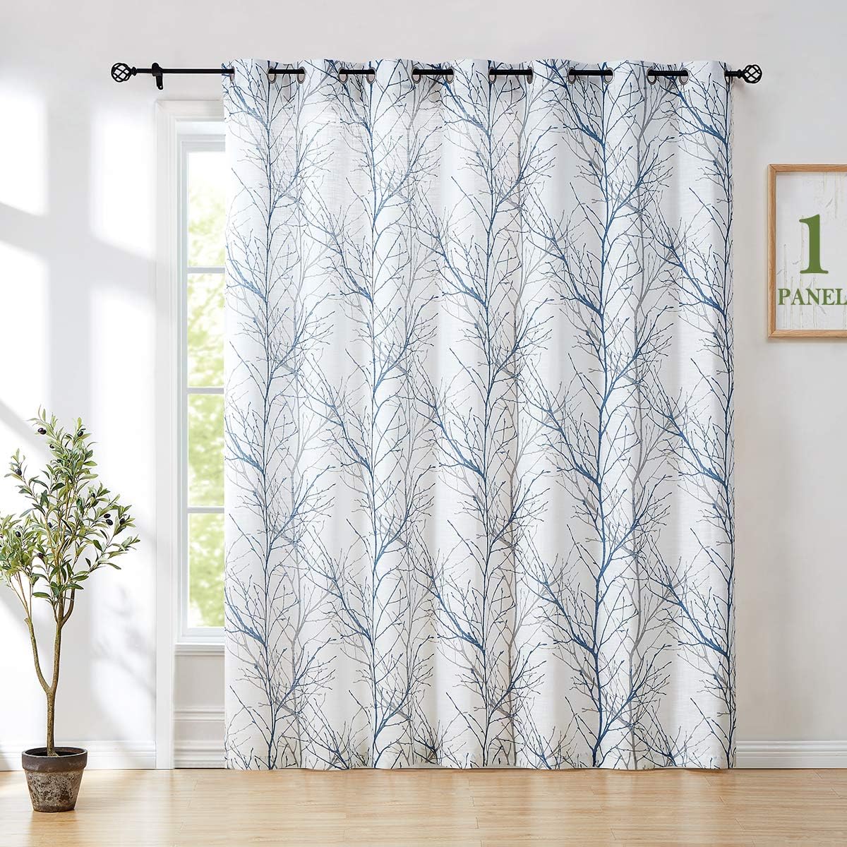 FMFUNCTEX Blue White Sliding Glass Door Curtain for Home Decor