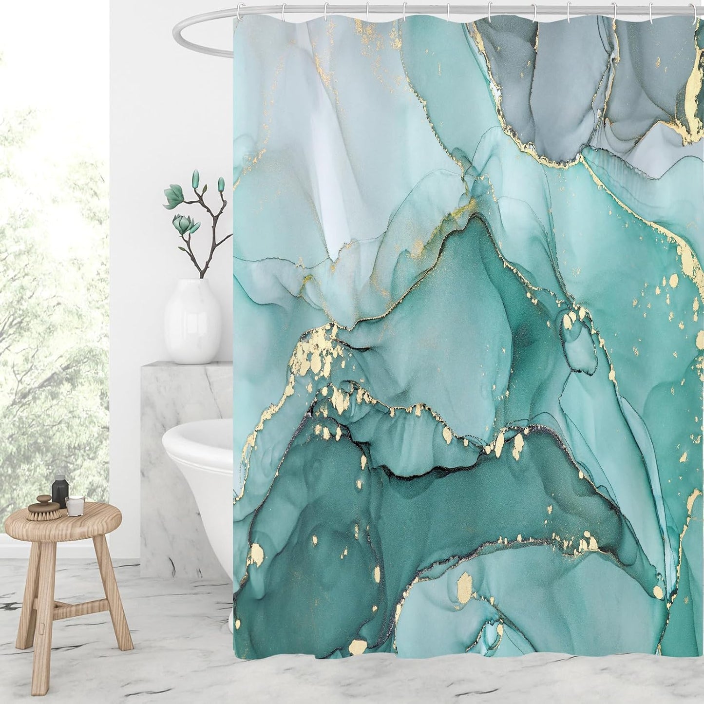 Modern Teal Marble Shower Curtain Set