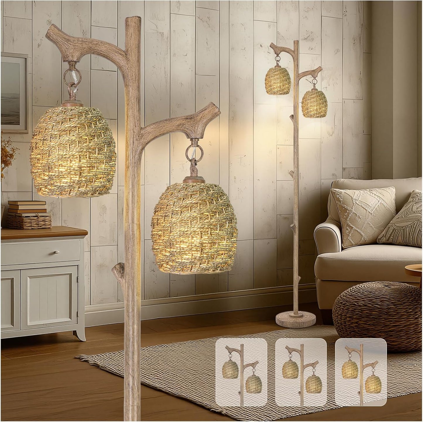 Vintage 68 Tall Floor Lamp with Straw Rope Woven Shade