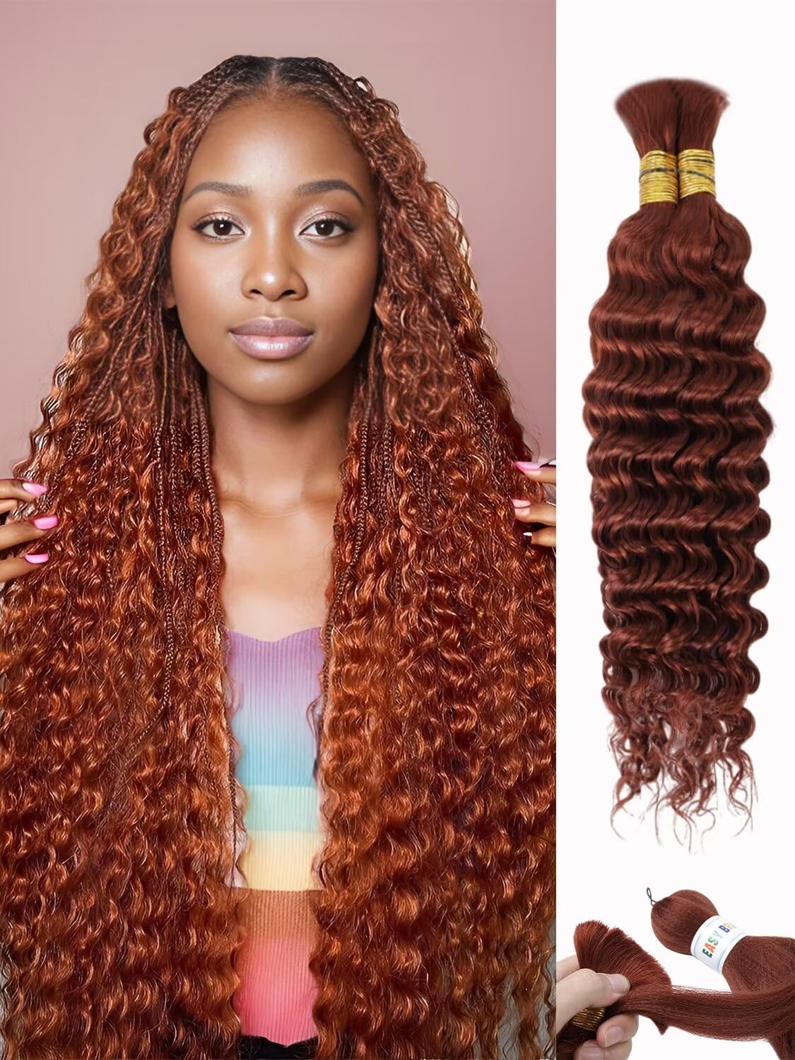 350 Human Braiding Hair 18 Inch Dark Ginger Copper for Braids