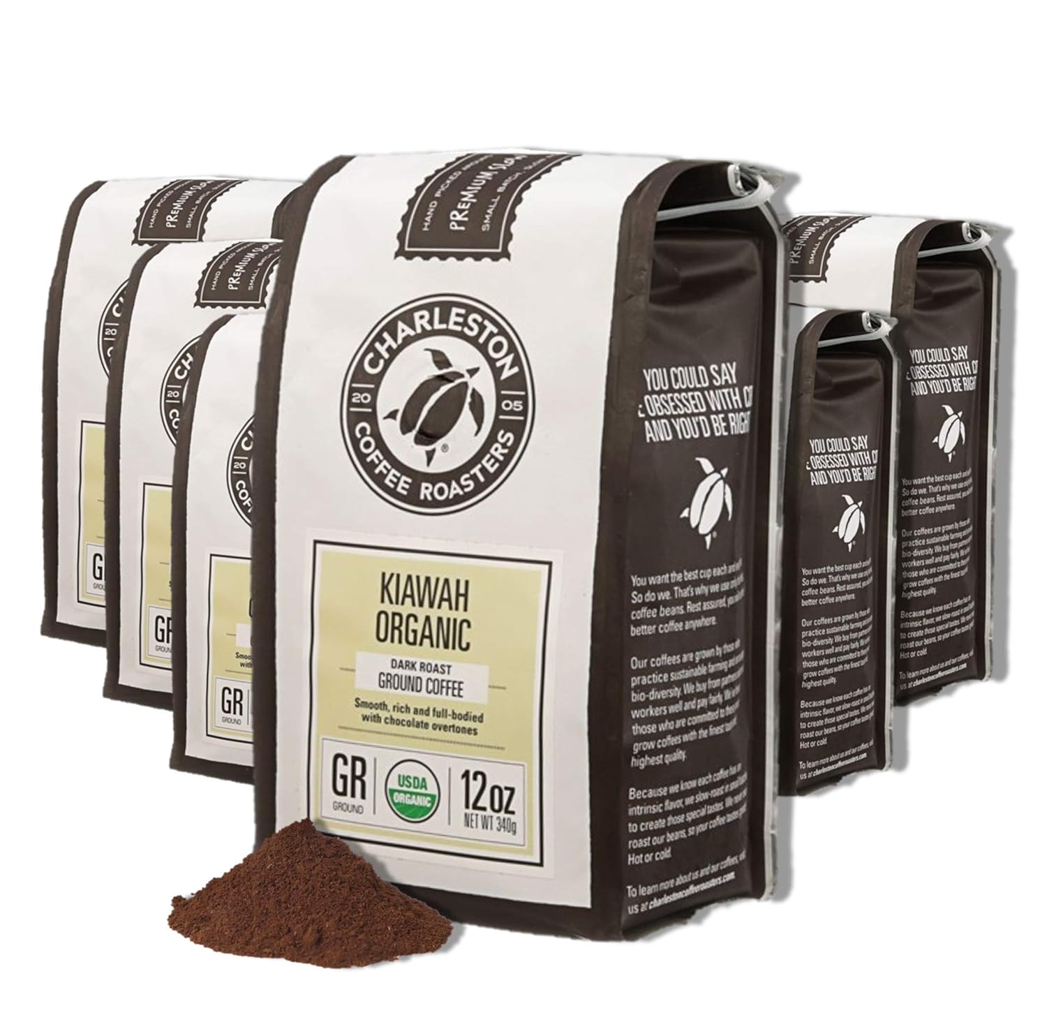 Kiawah Dark Roast Specialty Organic Ground Coffee 12oz 6 Pack