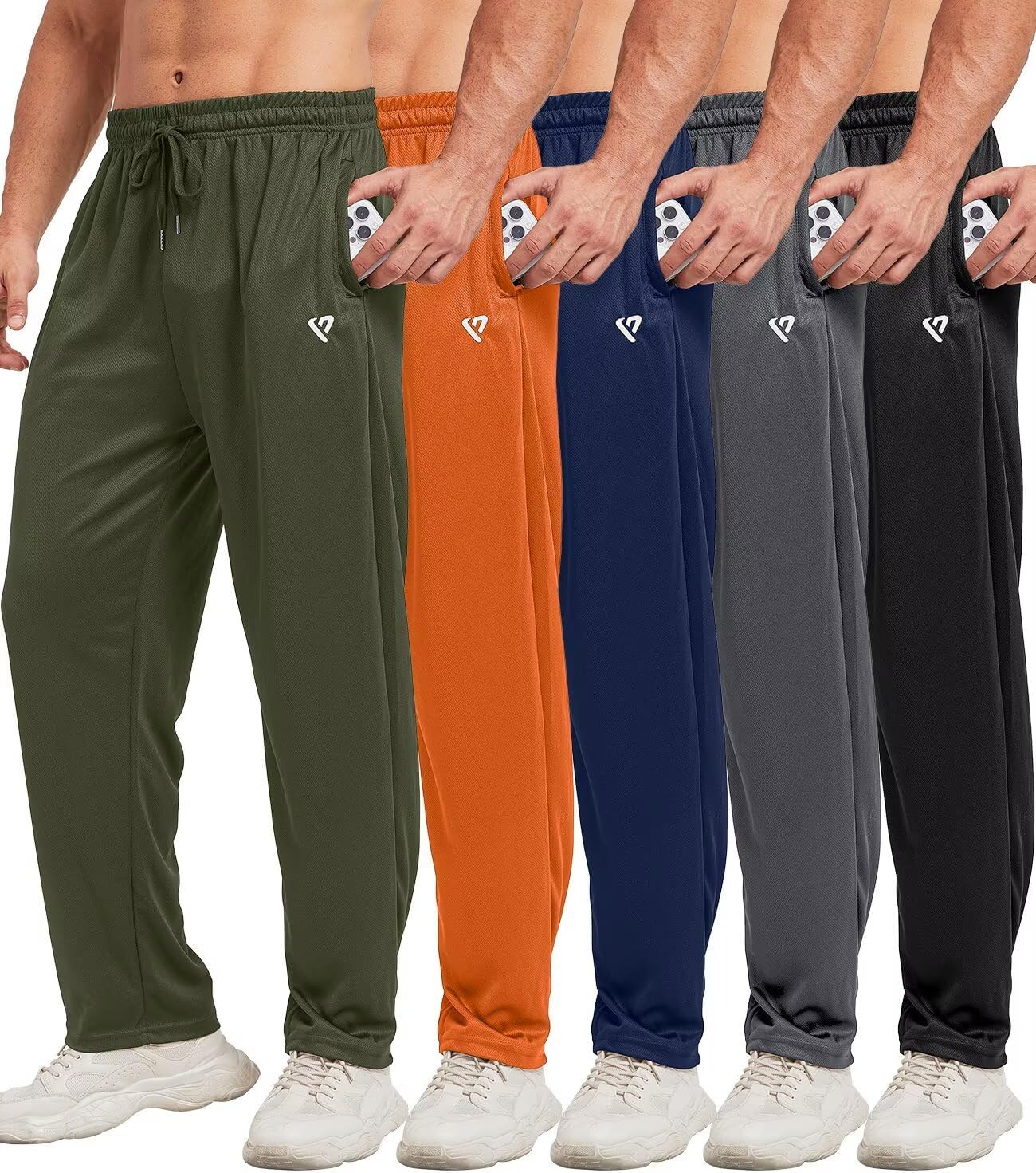 5 Pack Mens Sweatpants Open Bottom Joggers with Zip Pockets