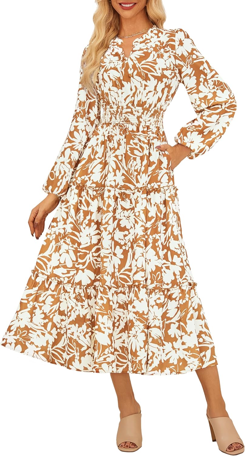Floral Maxi Dress for Women - Boho Long Sleeve Casual Style