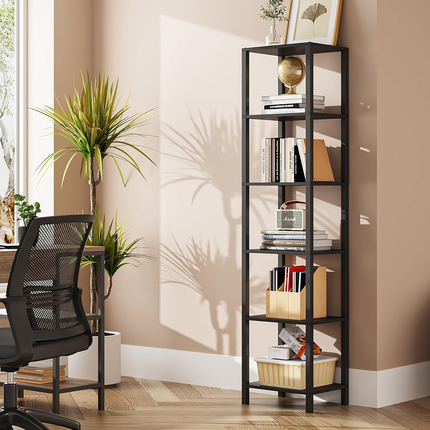 TUTOTAK 6-Tier Tall Book Shelf for Small Space Organization
