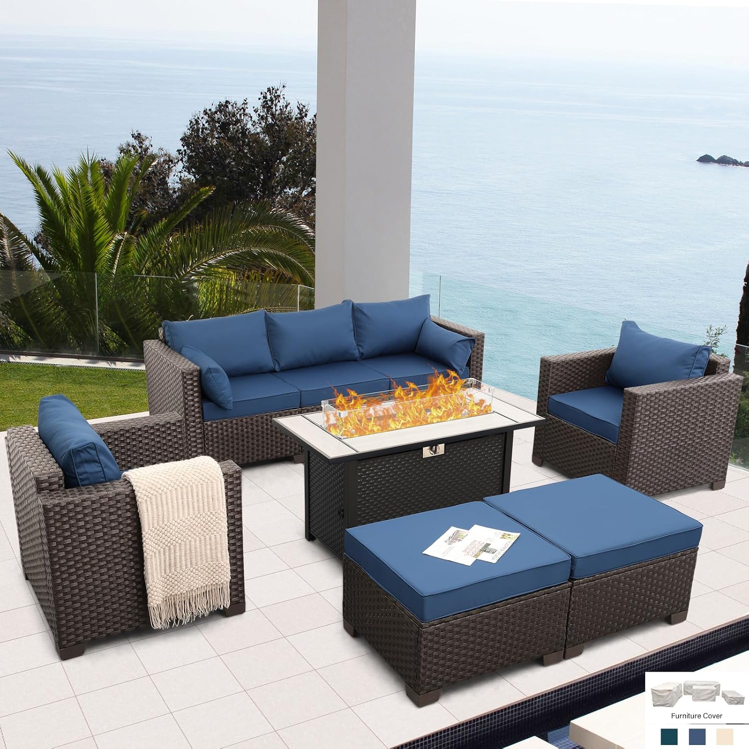6-Piece Patio Furniture Set with Fire Pit for Outdoor Comfort