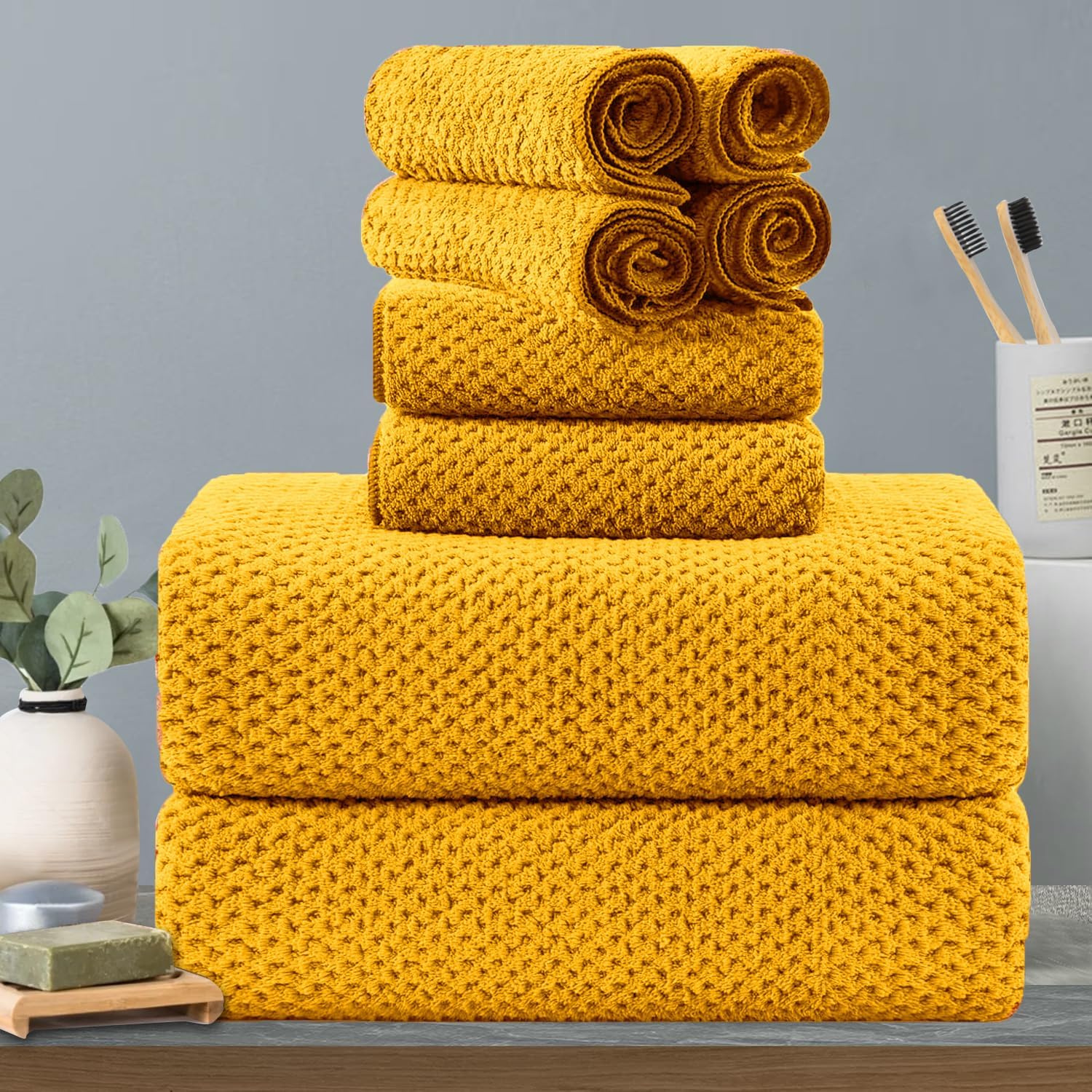 8-Piece Yellow Bath Towels Set for Luxury and Comfort