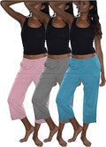 Sexy Basics Women's 3 Pack Cotton Capri Pajama Pants - Soft