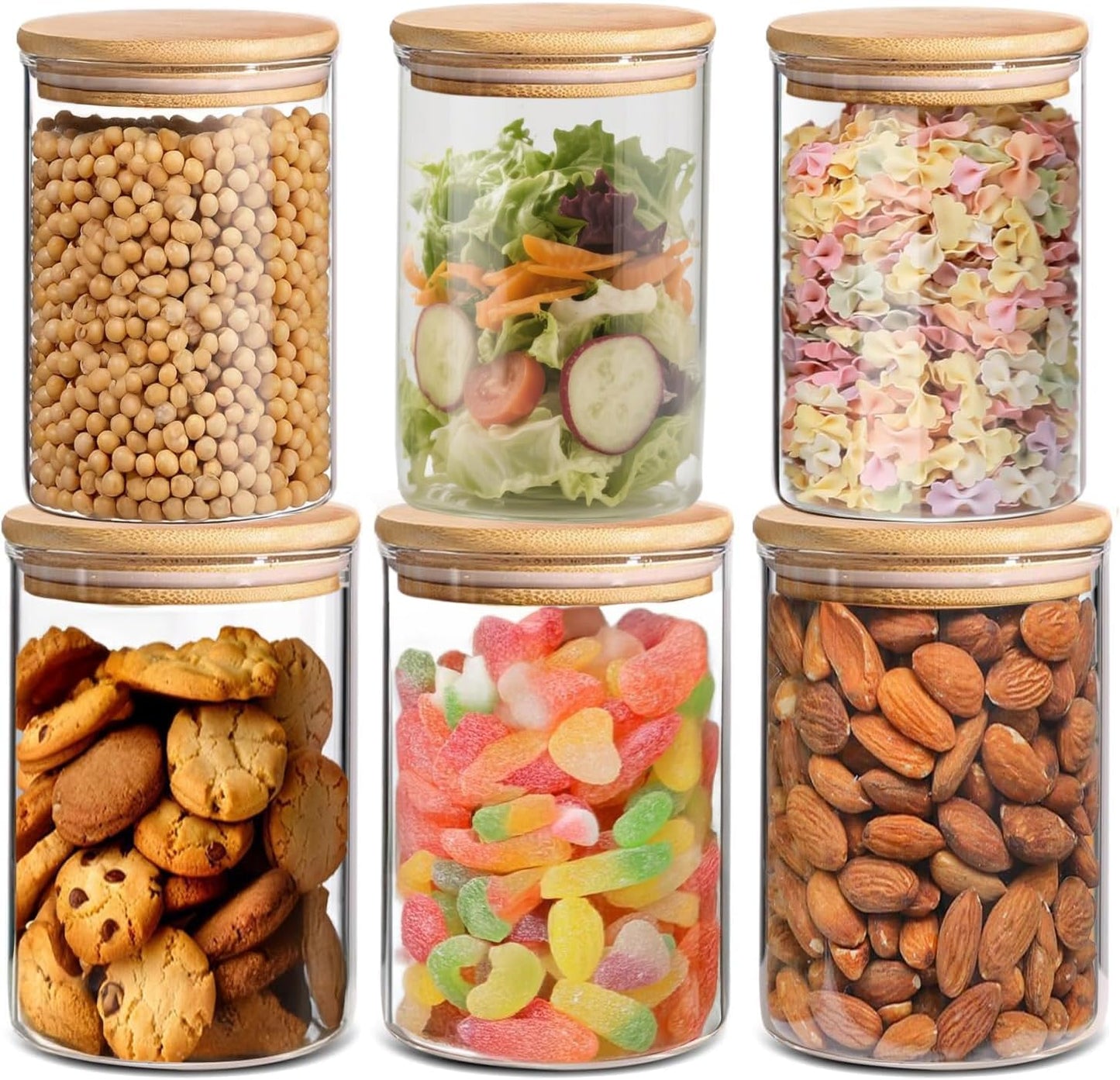 33 oz Glass Food Storage Jars with Airtight Bamboo Lids Set