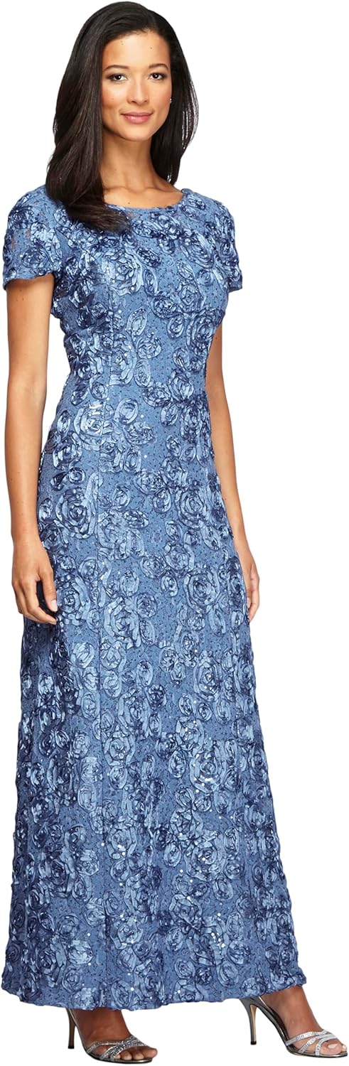 Elegant Long Rosette Mother of The Bride Dress with Sleeves