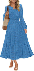 Women's Floral Lace Maxi Dress - Flowing Eyelet Tiered Style