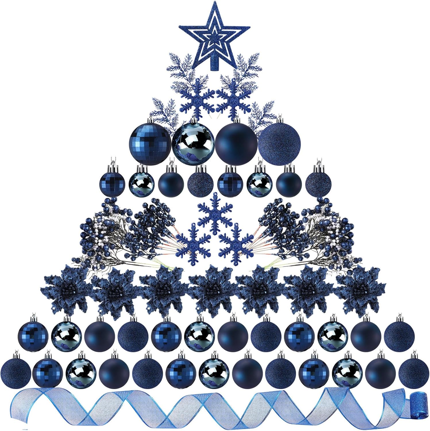 Navy Blue Christmas Tree Decorations Set with 94 Pcs Ornaments
