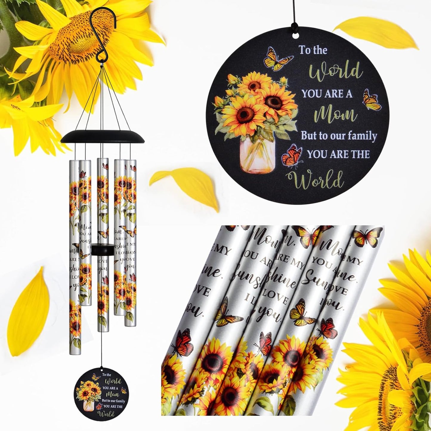 Sunflower Wind Chimes with Heartfelt Message for Mom's Gift