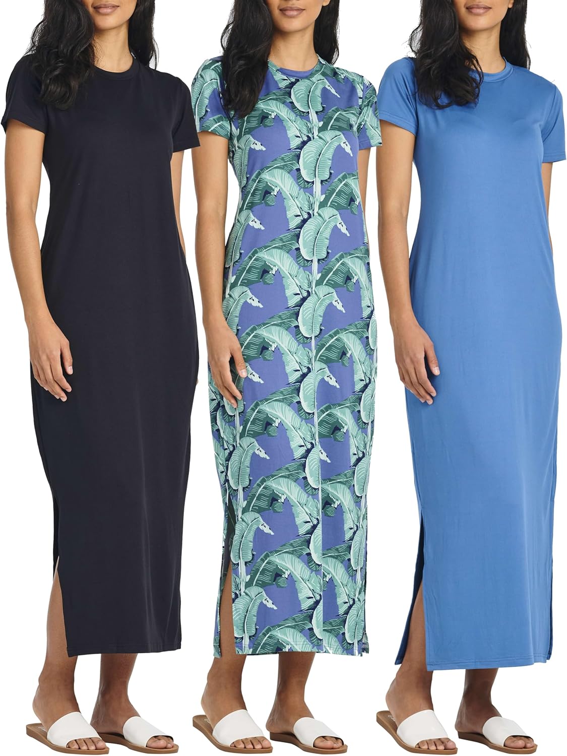 Plus Size Women's Casual Maxi Dresses: 3-Pack with Short Sleeves
