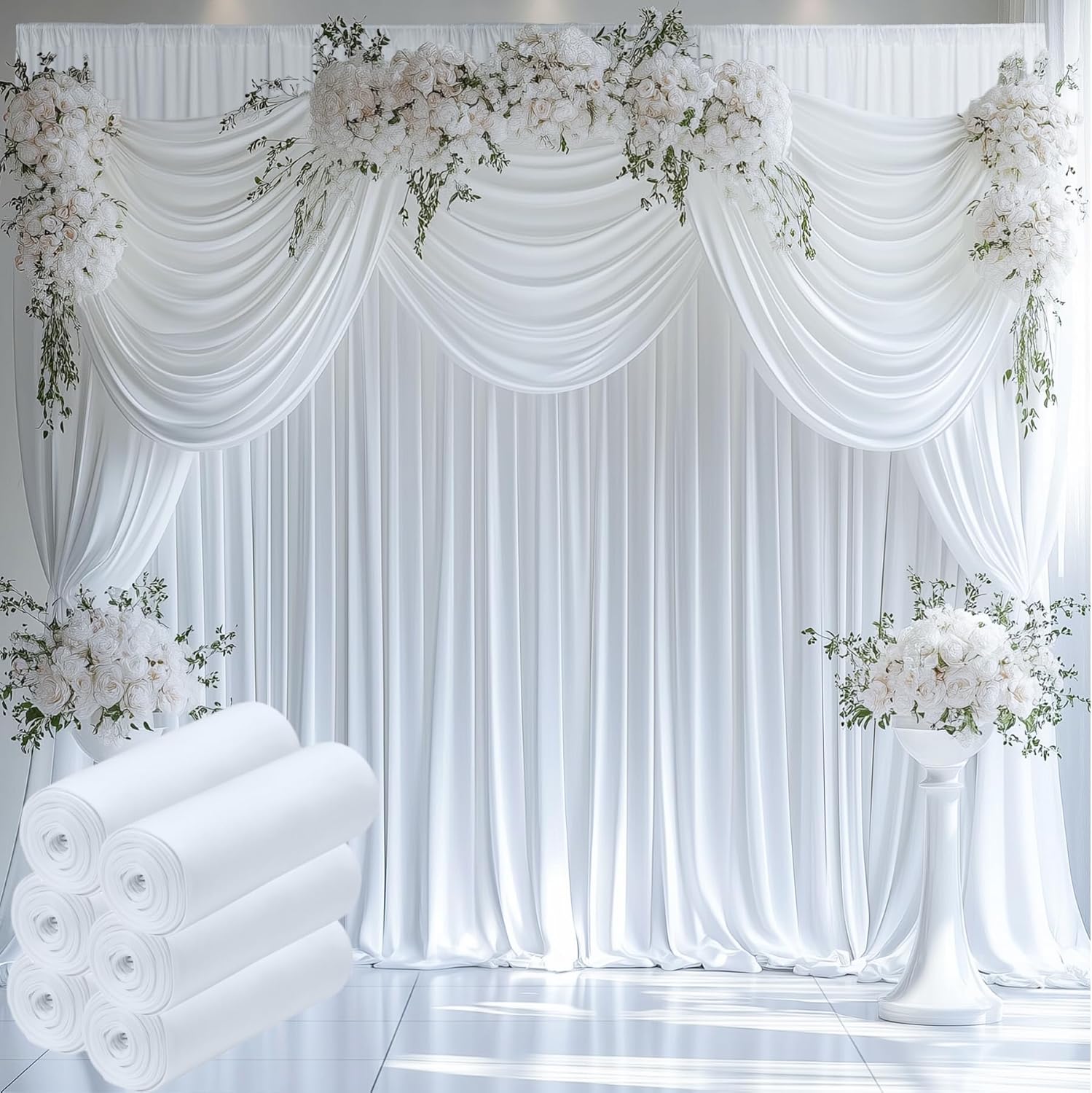 50ftx12ft Wrinkle Free White Backdrop Curtain for Events