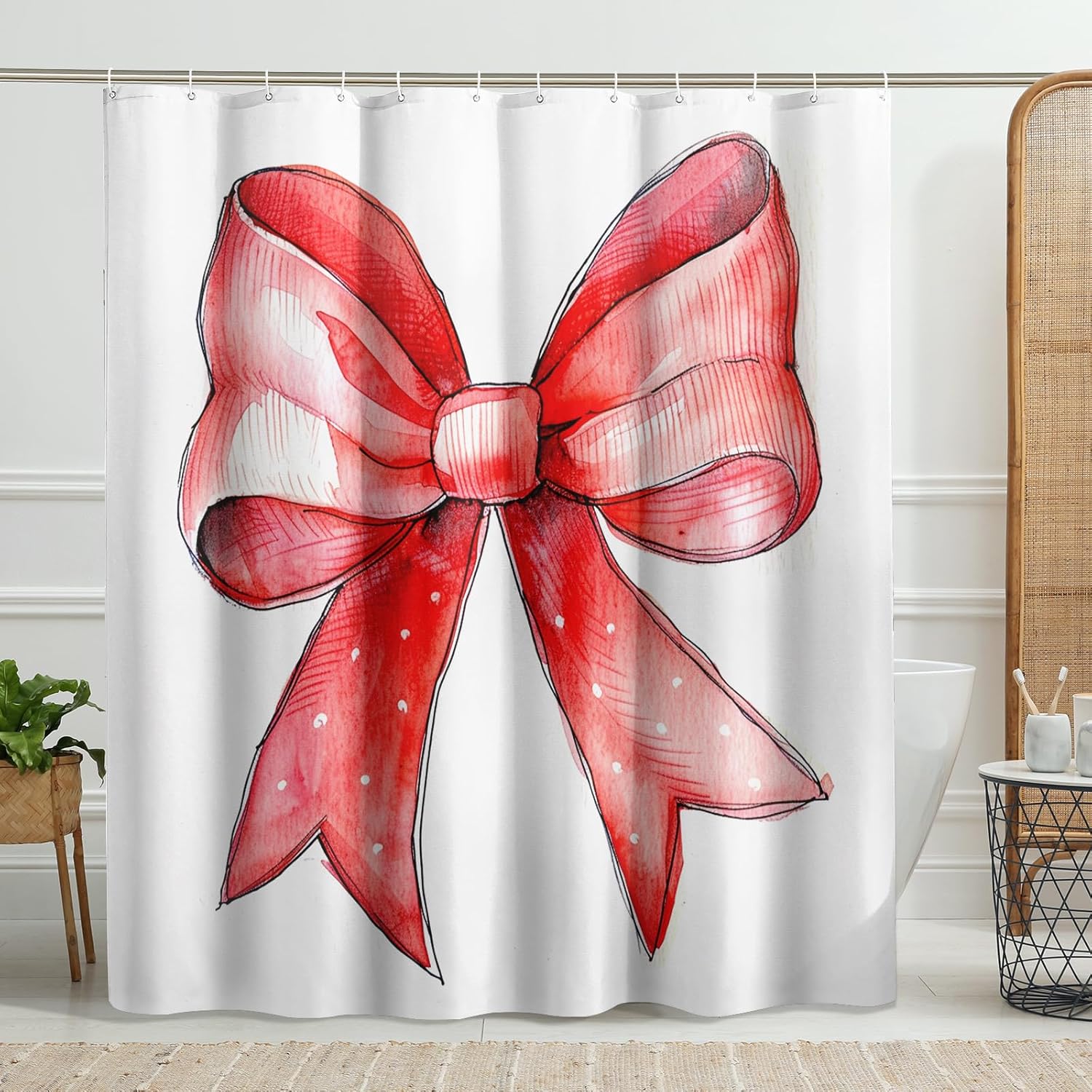 Festive Watercolor Christmas Bow Shower Curtain
