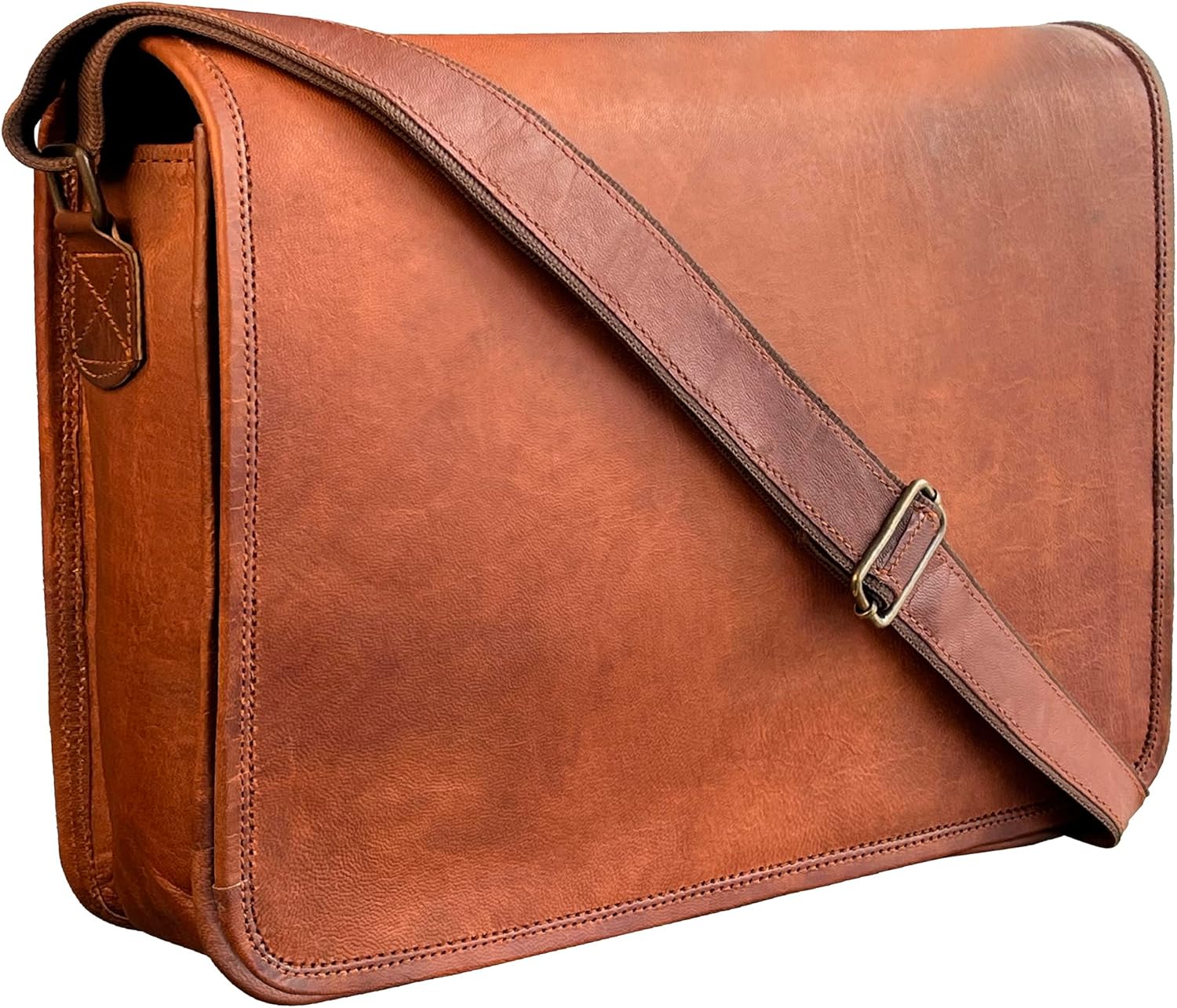 RUSTIC TOWN 14in Leather Messenger Bag for Work and Travel
