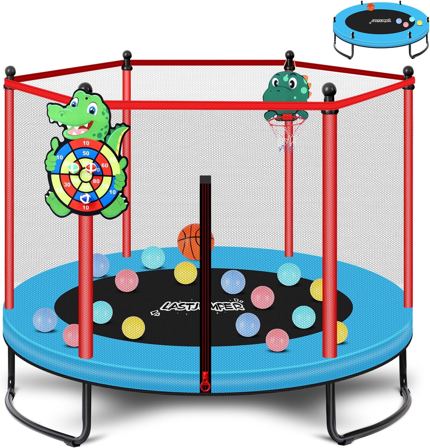Pink Indoor Trampoline for Kids 2-5 with Safety Net & Hoop