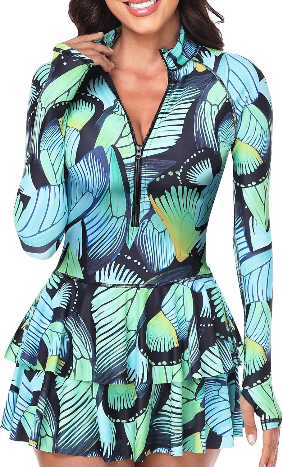 UNIQUEBELLA Rash Guard for Women - Modest Long Sleeve Swimsuit