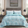 Blue Paisley Quilt Set Queen Size - Lightweight All-Season Coverlet