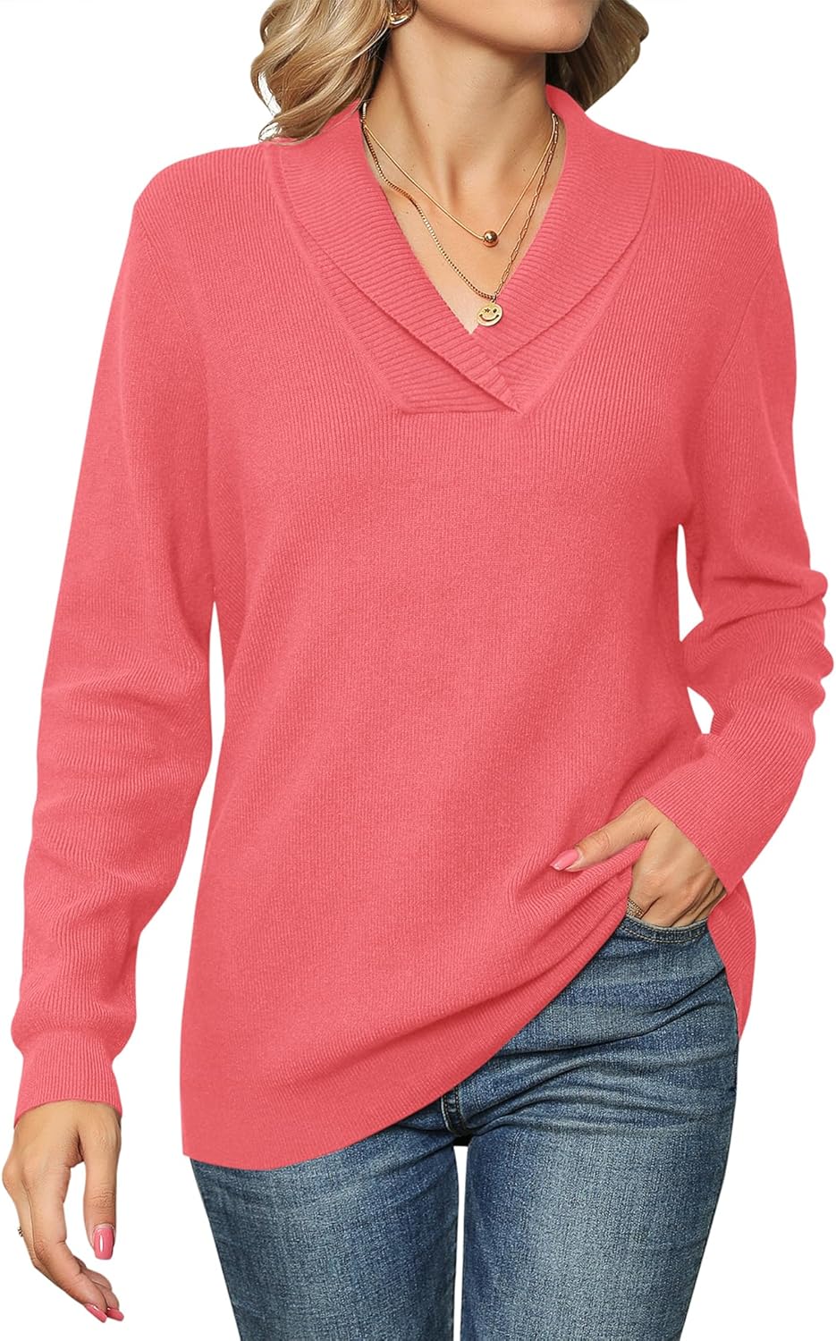 Ivicoer Women Long Sleeve V Neck Pullover Sweater for Style